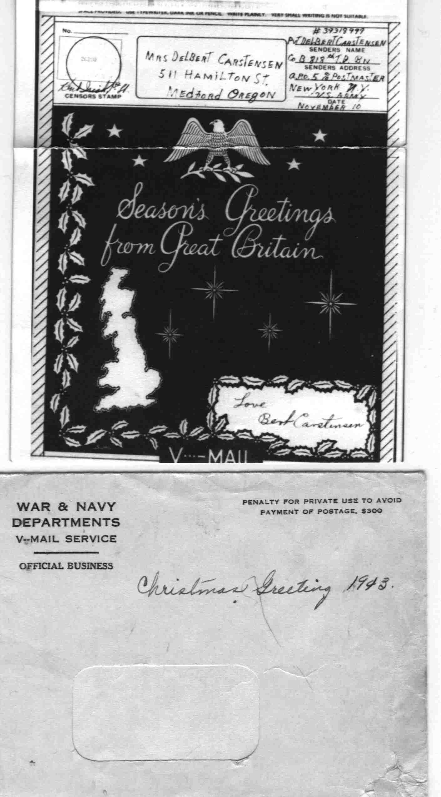 Merry Christmas V-Mail From World War II